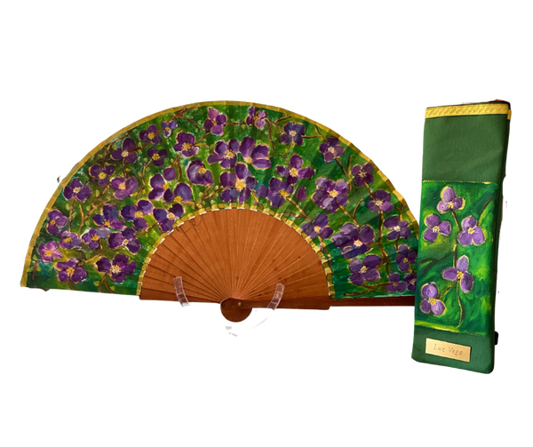 Abanico Español Floral Lila Pintado a mano